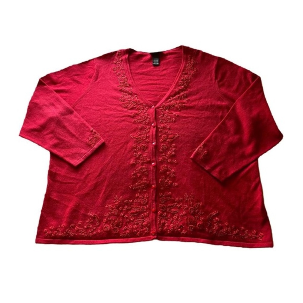 Coquette Red Floral Embroidered Cardigan